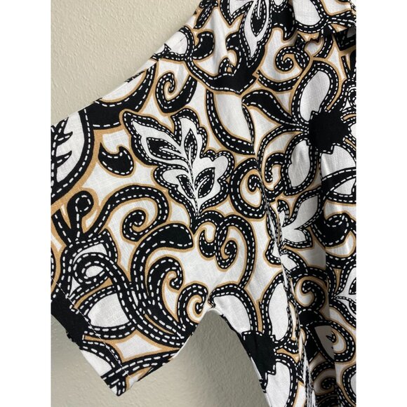 Susan Graver Pure Womens Linen Blend Floral Short Sleeve Button Up Top Sz Medium - Picture 8 of 12